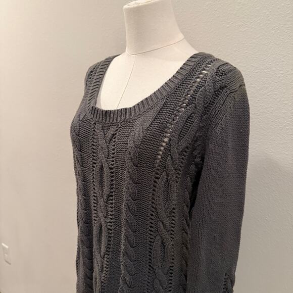 Route 66 Gray Cable Knit Sweater Women Pullover Soft Knit Scoop Neck XL Preppy - Picture 3 of 6